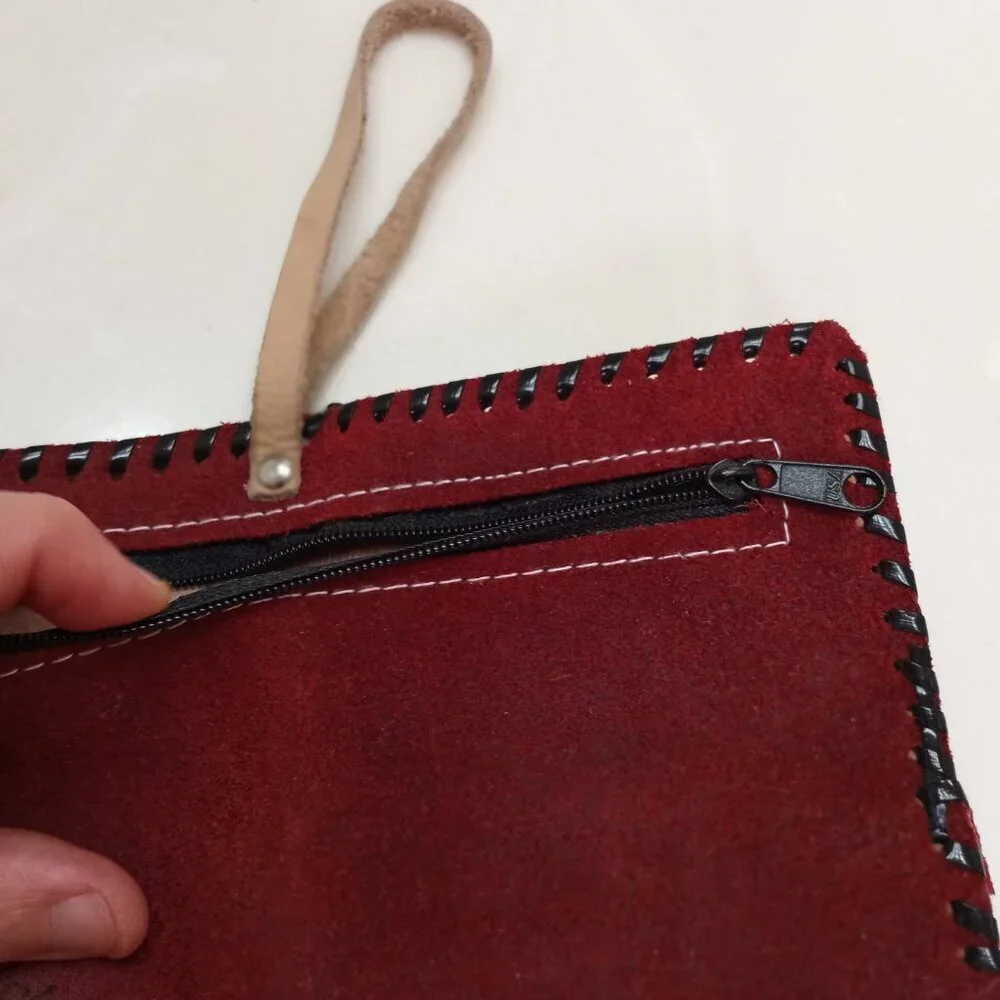 Red Leather Women Wallet w/Zipper & Mirror Handmade by Central American Artisans